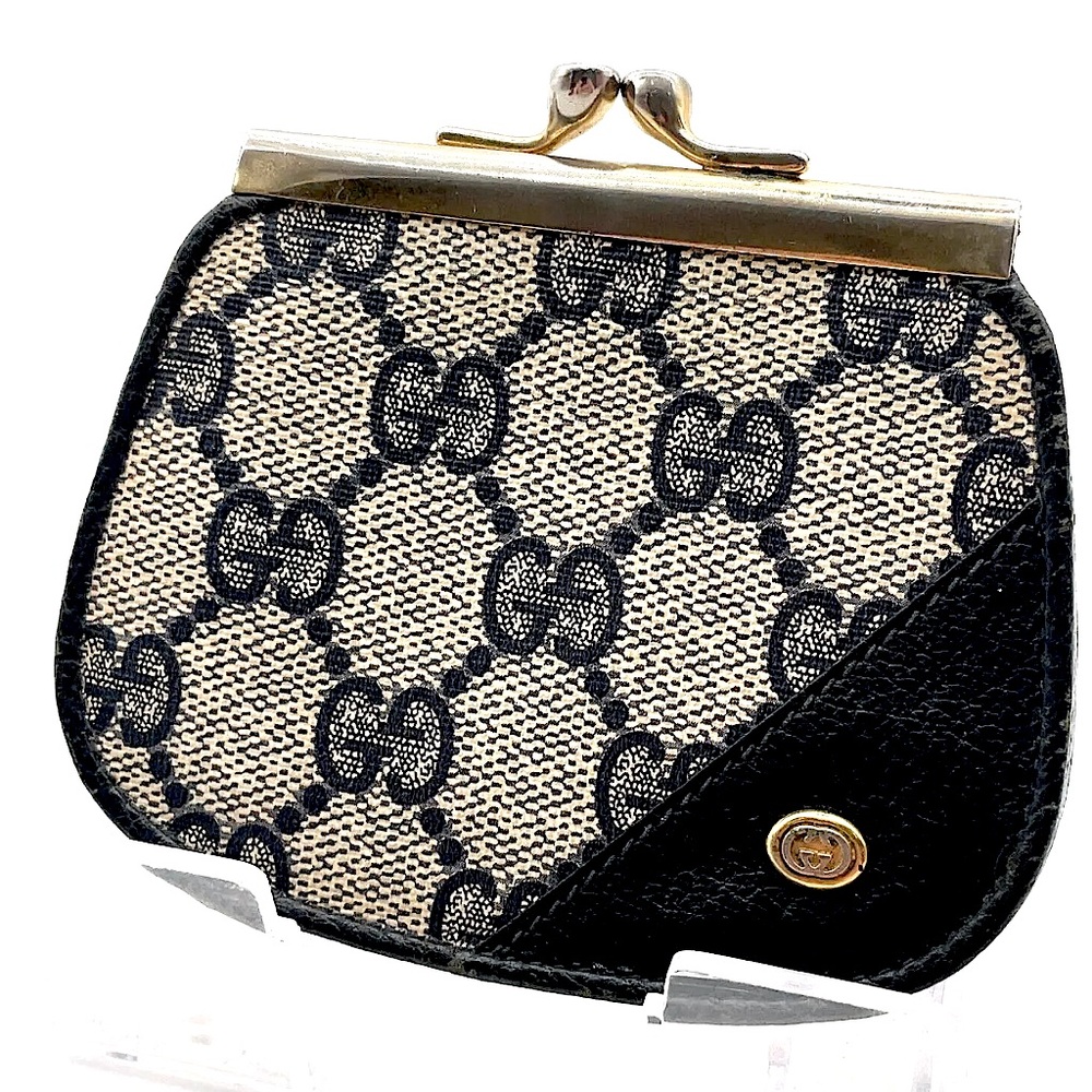 GUCCI GG Supreme Kiss Lock Navy Blue Monogram Coin Purse Change Wallet - Picture 8 of 9